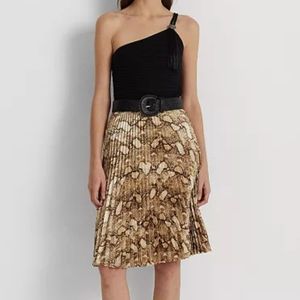 LAUREN Snakeskin Animal Print Pleated Charmeuse Skirt Sz 16 NWT